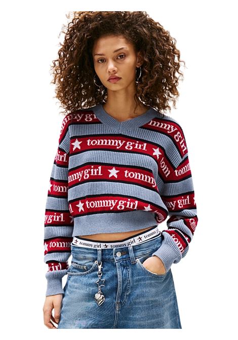 Pullover Tommy Girl relaxed fit a righe